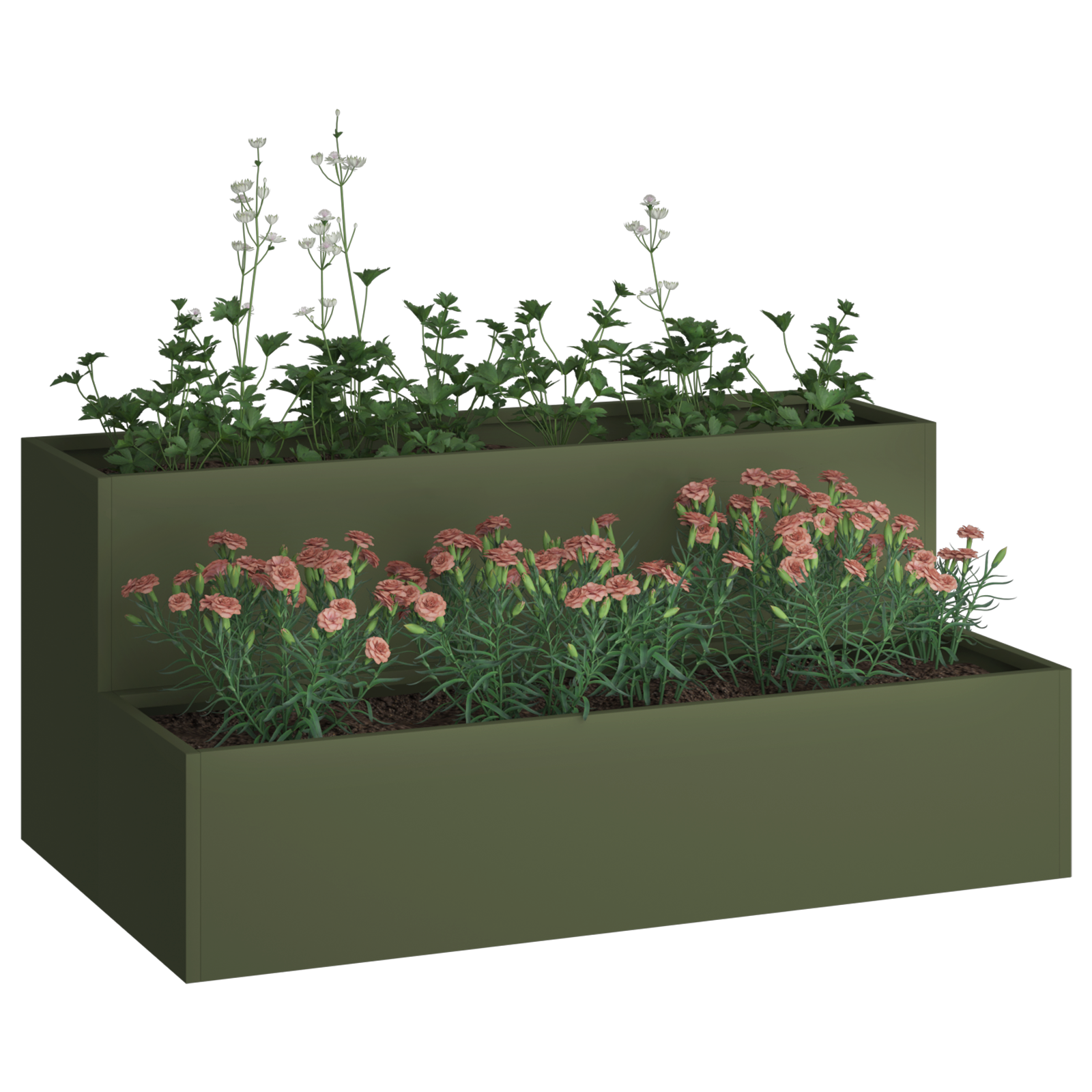 Fioriera da Giardino a 2 Livelli 100x60x45 cm Verde Oliva Acciaio