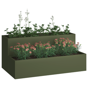 Fioriera da Giardino a 2 Livelli 100x60x45 cm Verde Oliva Acciaio