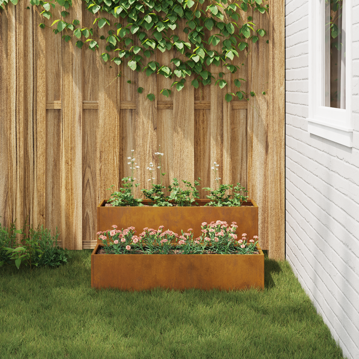 Fioriera da Giardino 2 Livelli 100x60x45 cm Acciaio Invecchiato