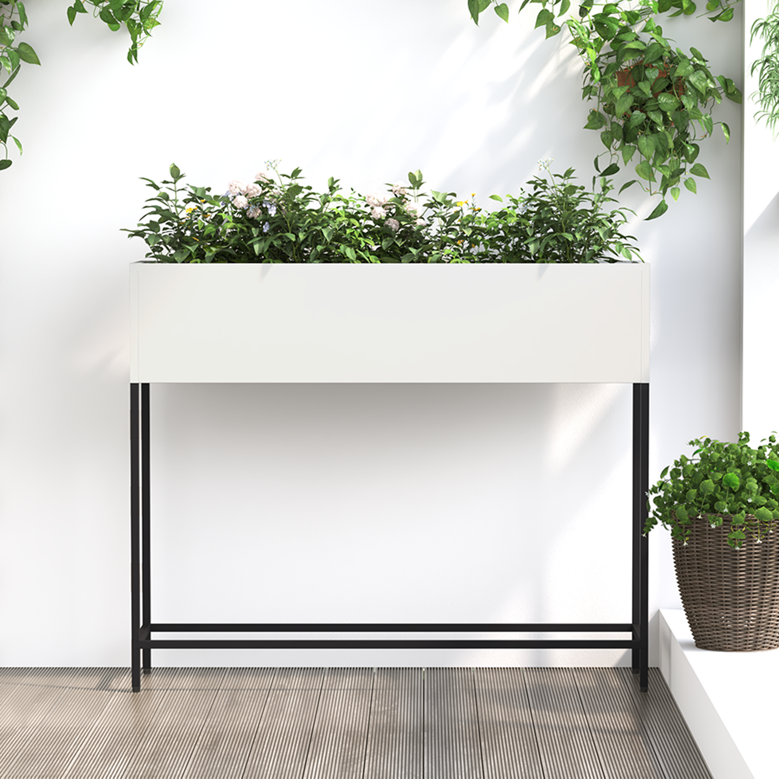 Fioriera Elevata 100x26x82 cm Acciaio Bianco