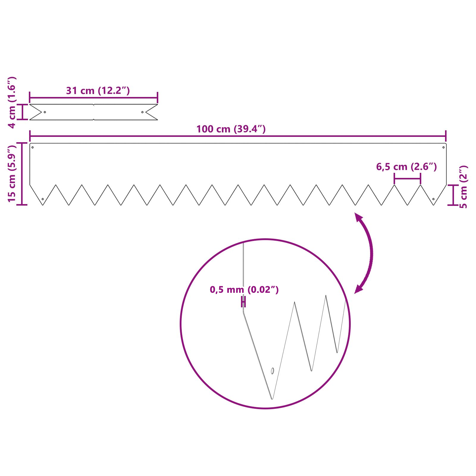 Bordi per Prato 10 pz Bianco 100x0,5x15 cm Plastica