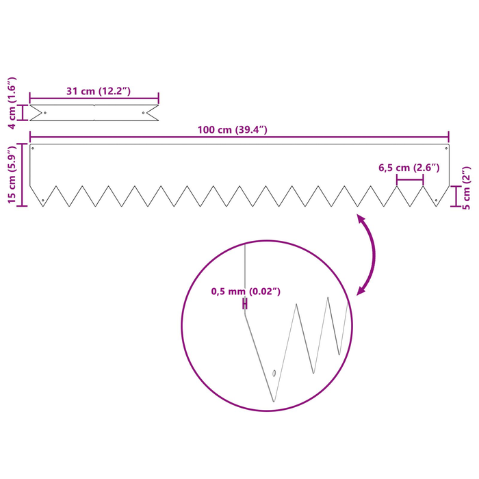 Bordature per prato 30 pz Bianco 100x0.5x15 cm Plastica
