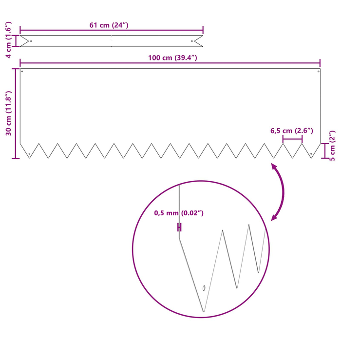 Bordi per prato 10 pezzi 100x0.5x30 cm Acciaio inox