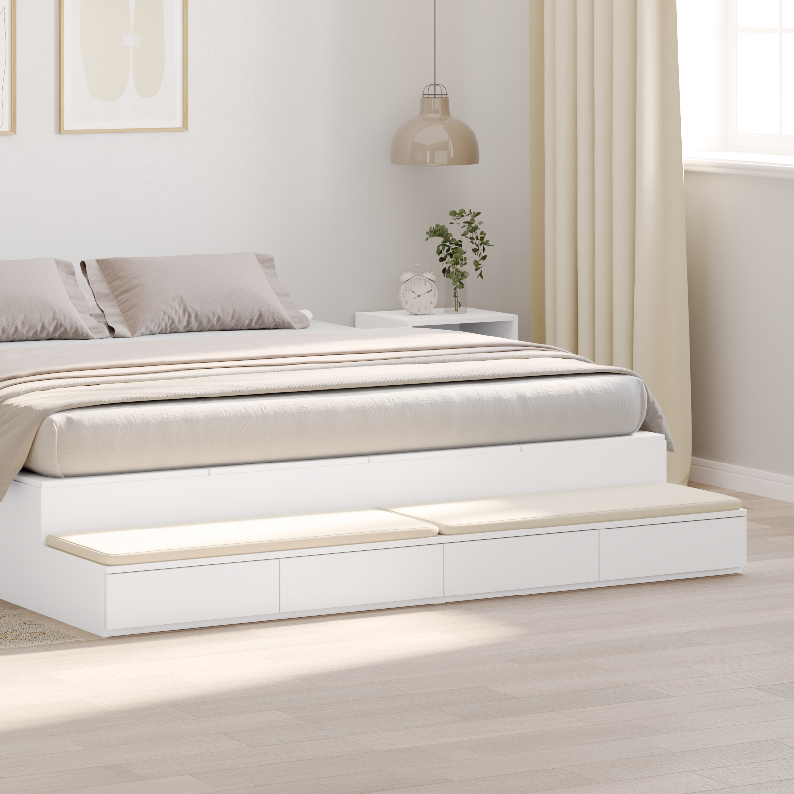 Cassetti per Letto Bianco 200x36,5x16,5 cm Legno Ingegnerizzato