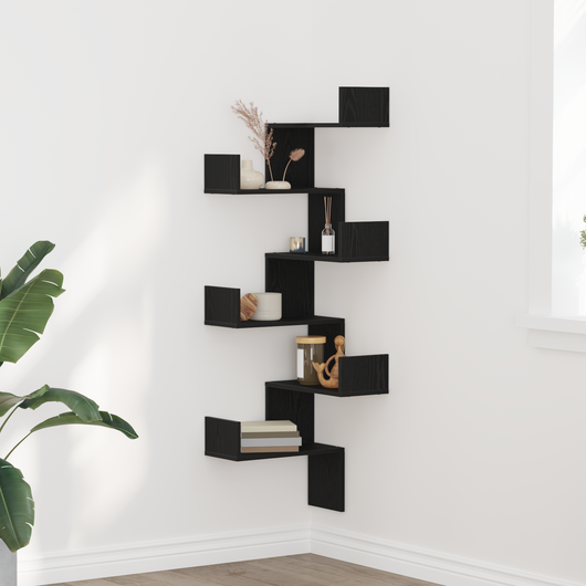Mensola Angolare vitaXL Nero Rovere 45x45x147 cm Legno ingegnerizzato