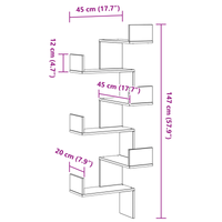 Mensola Angolare vitaXL Nero Rovere 45x45x147 cm Legno ingegnerizzato