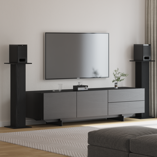 Supporti per altoparlanti 2 pz Rovere Nero 30x30x95 cm in legno ingegnerizzato