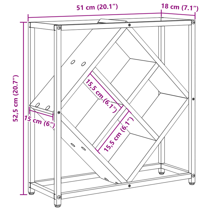 Portabottiglie in rovere affumicato 51x18x52,5 cm in legno ingegnerizzato