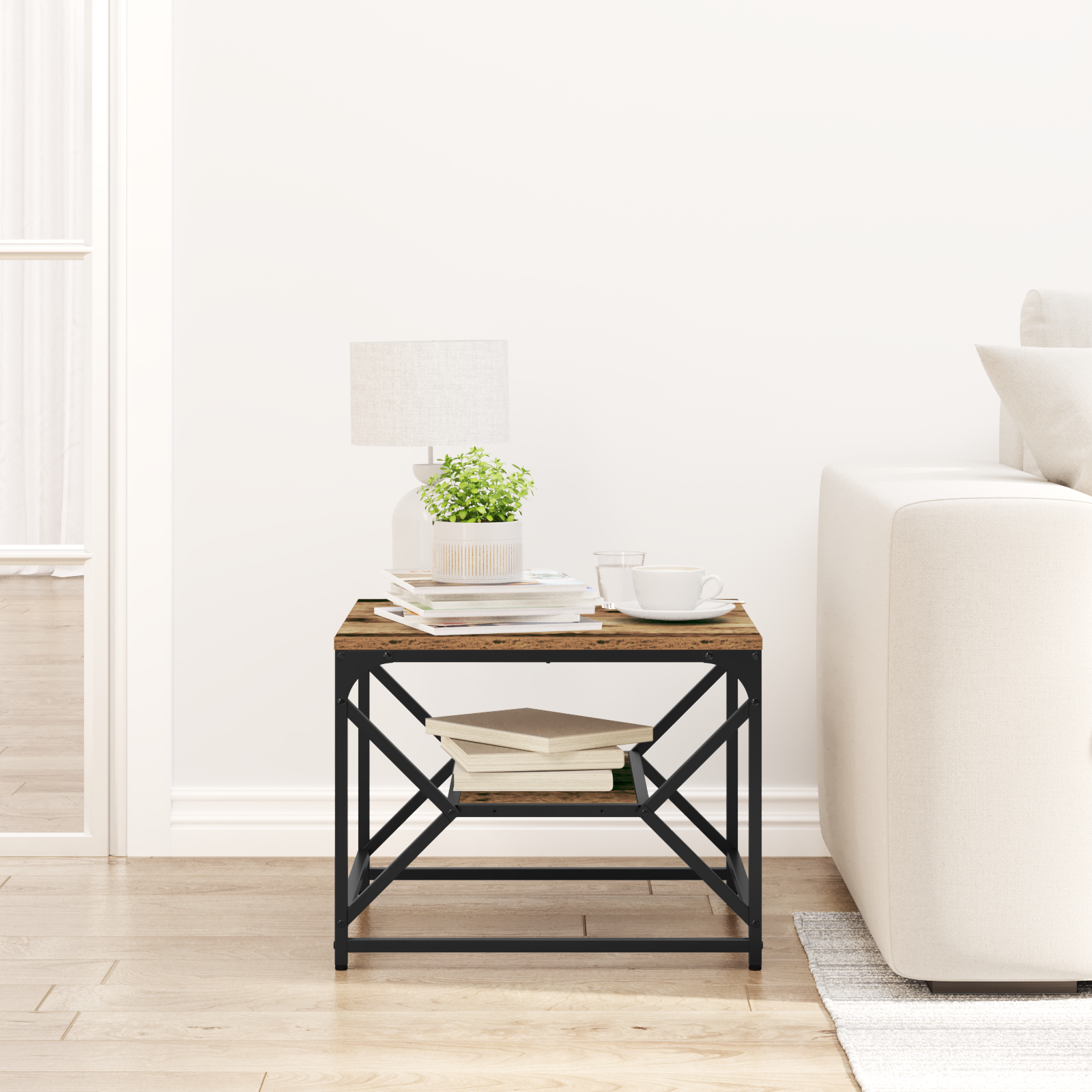 Tavolino da caffè  con piano in legno riciclato 51x50x40 cm in legno ingegnerizzato