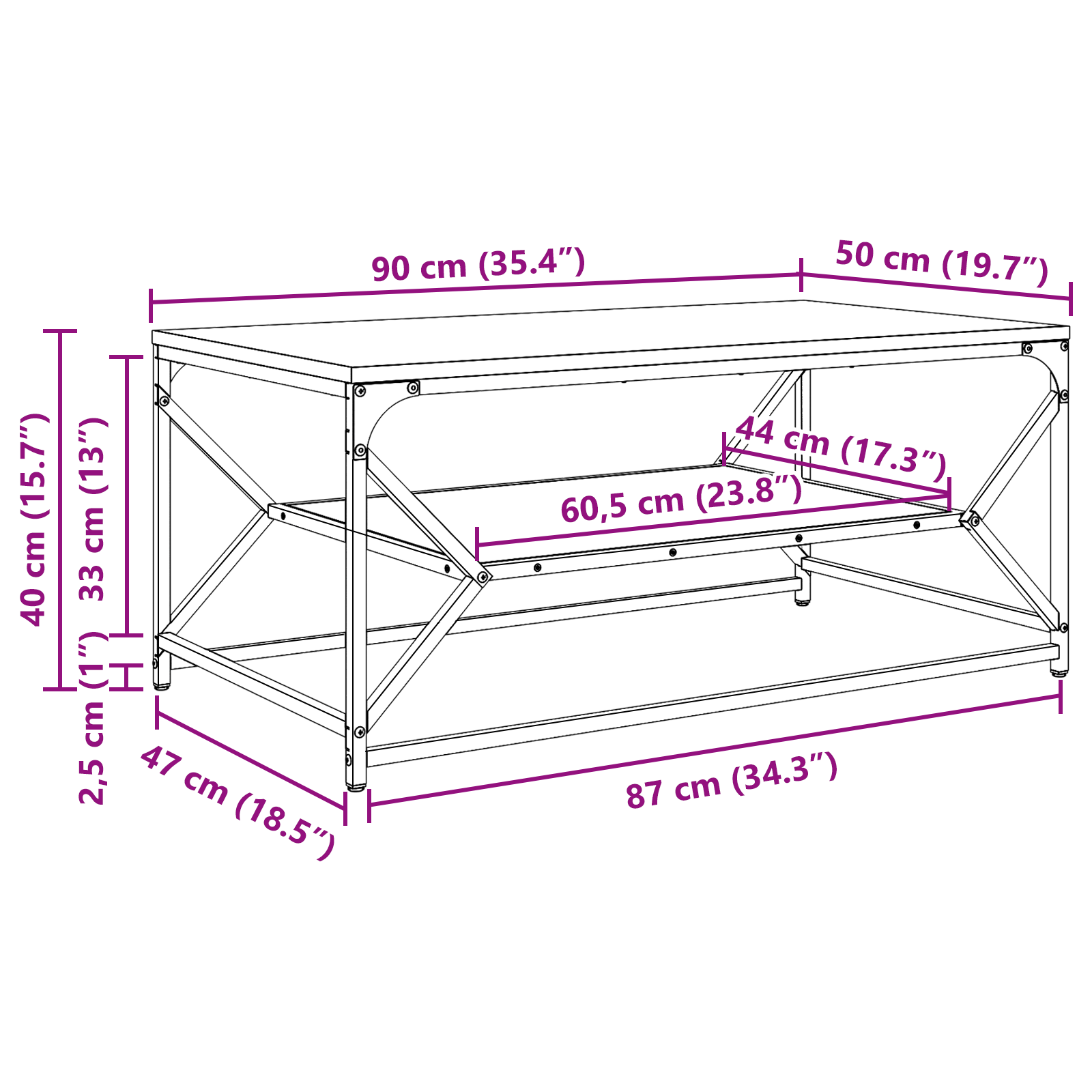 Tavolino da caffè  con ripiano Grigio Sonoma 90x50x40 cm in Legno ingegnerizzato