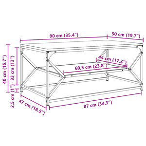 Tavolino da caffè  con ripiano Grigio Sonoma 90x50x40 cm in Legno ingegnerizzato