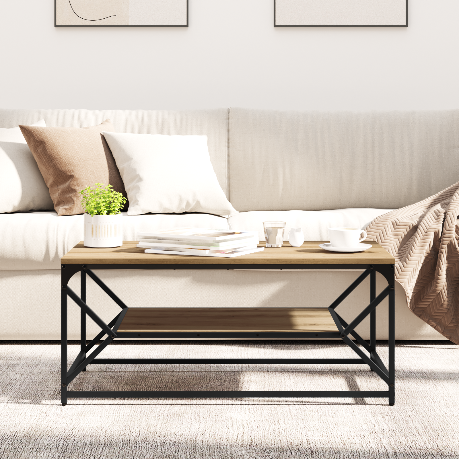 Tavolino da caffè  con piano in Rovere Artigianale 90x50x40 cm in Legno Ingenerizzato