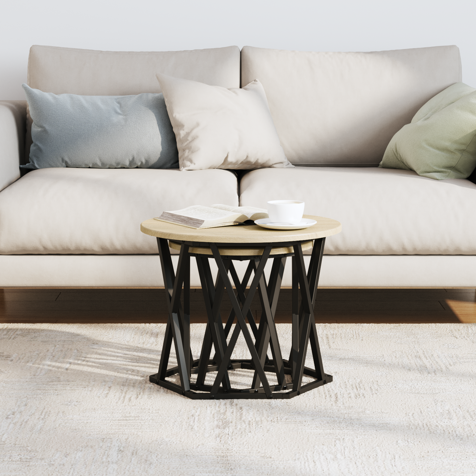 Tavolini Laterali Impilabili 2 pezzi Rovere Sonoma in Legno Ingegnerizzato