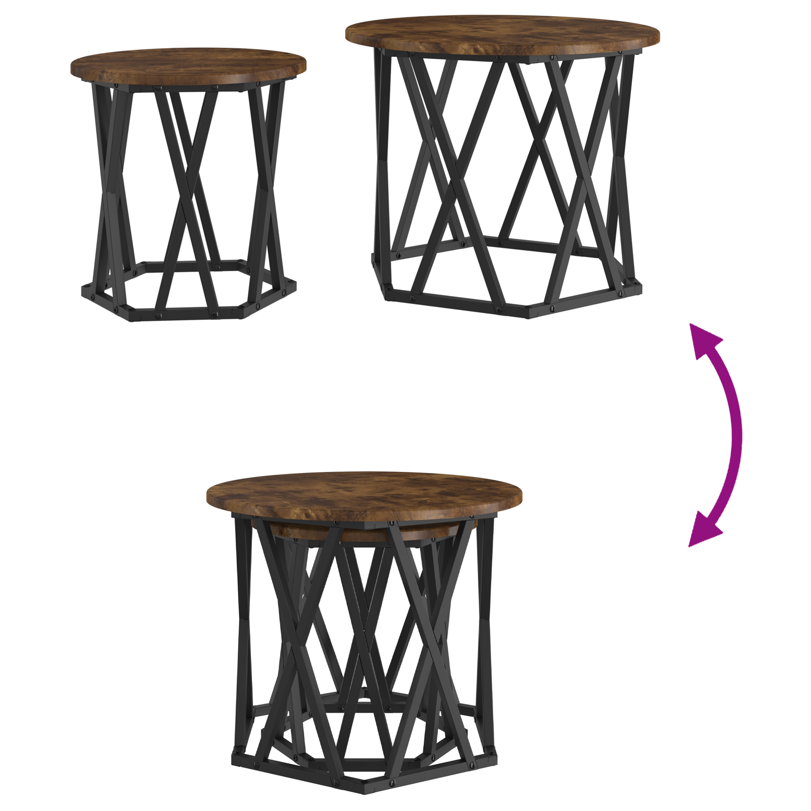 Tavolini Impilabili 2 pz Legno Fumoso