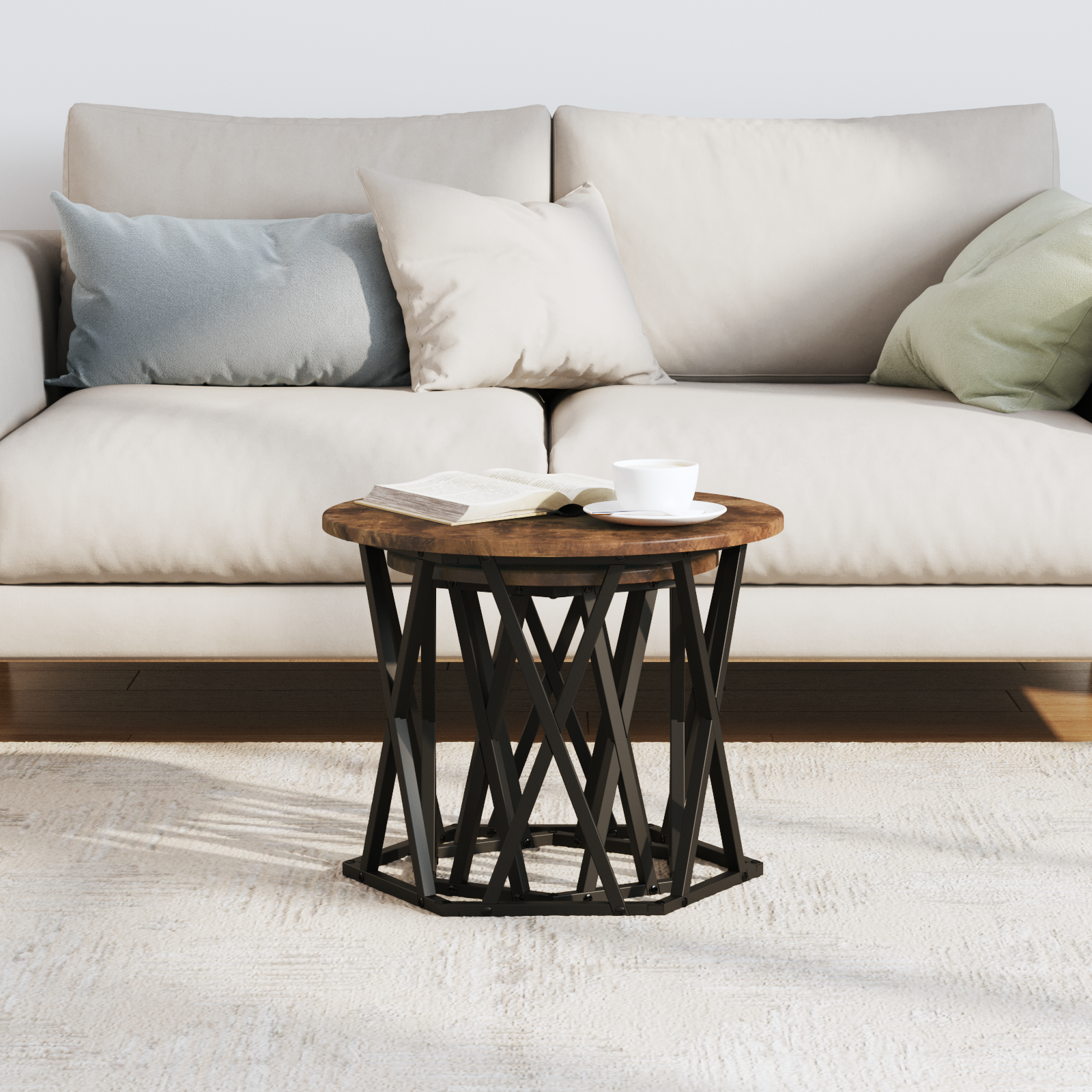 Tavolini Impilabili 2 pz Legno Fumoso