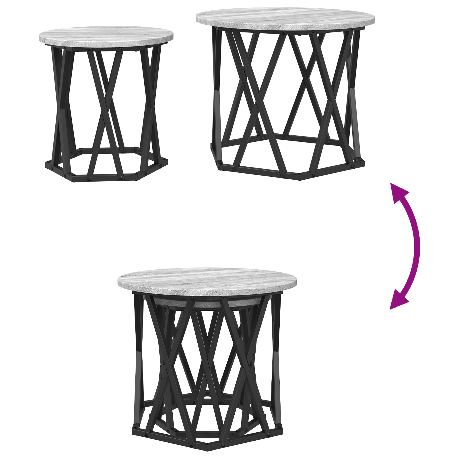 Set di 2 Tavolini Nesting Grigi Sonoma in Legno Ingegnerizzato