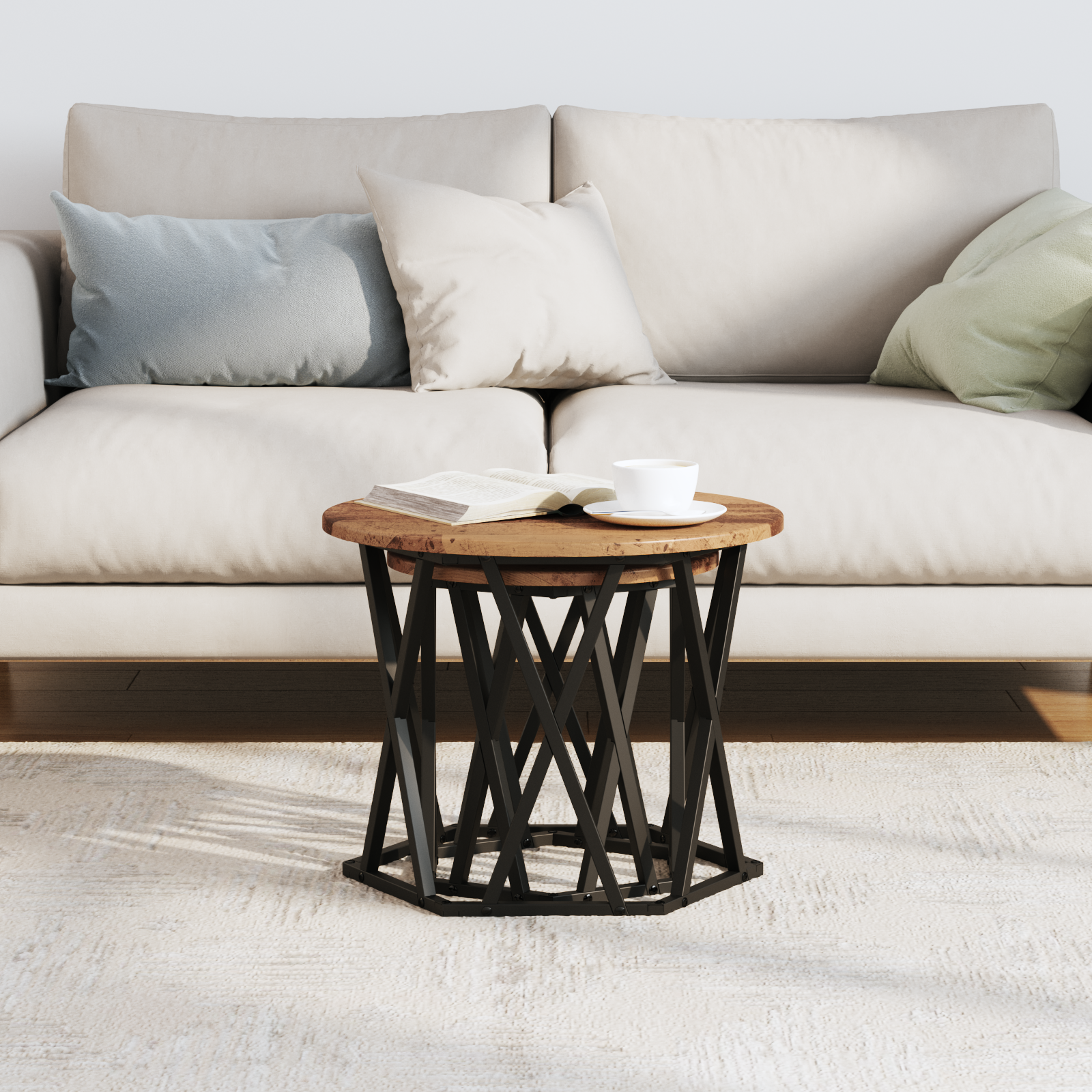 Tavolini da Vassoio 2 pz in Legno Vecchio e Legno Ingegnerizzato