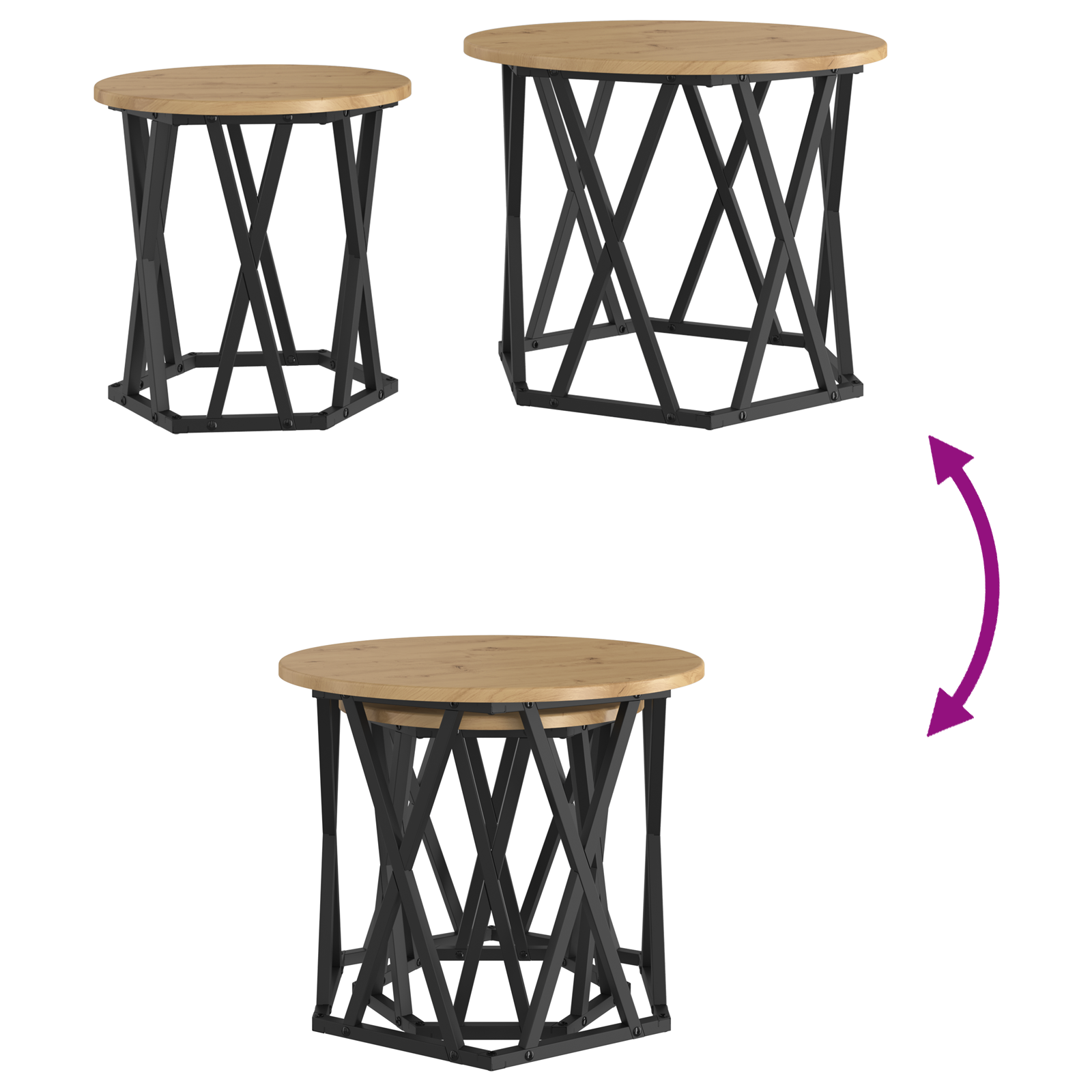 Set di tavolini impilabili 2 pcs in legno ingegnerizzato rovere artisanale