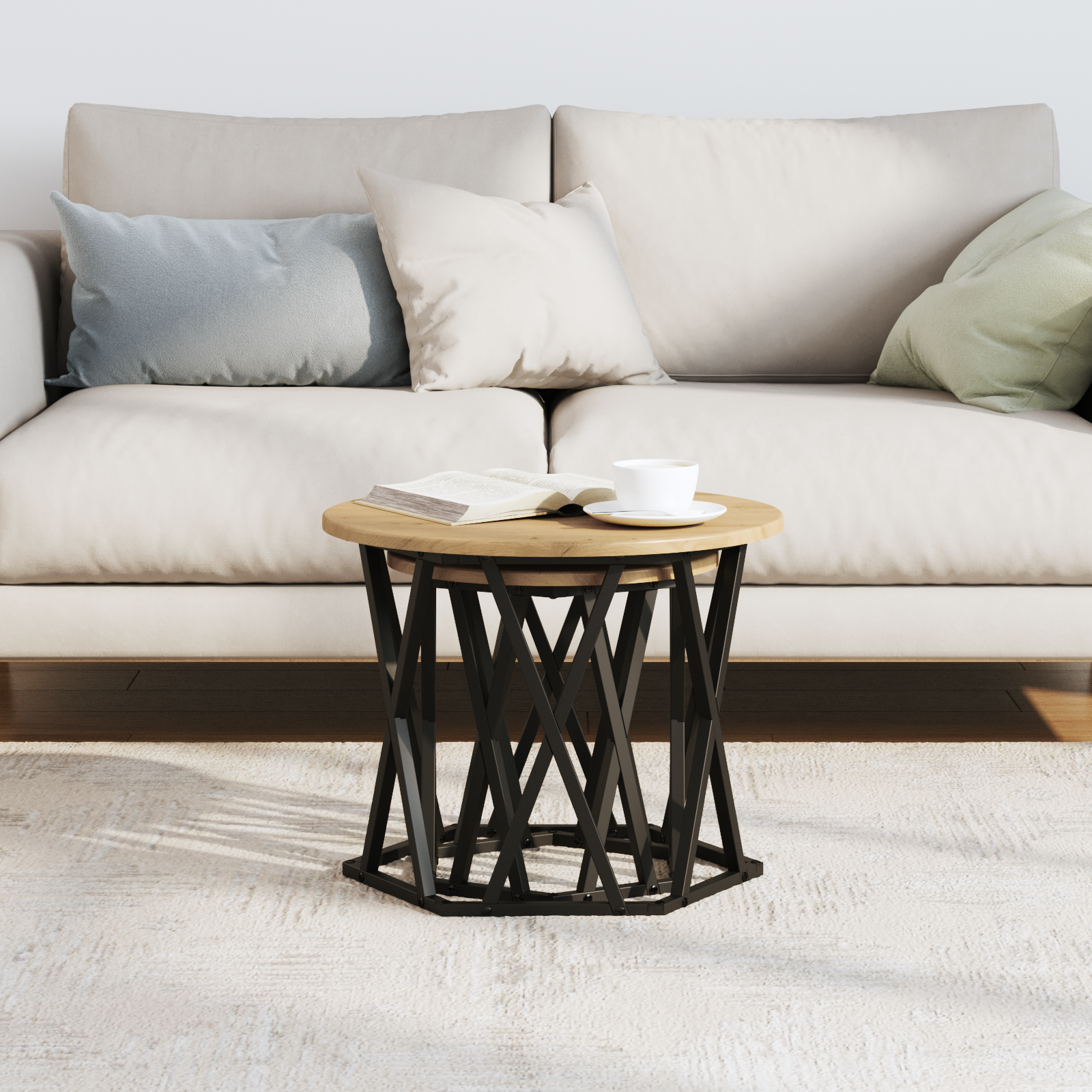 Set di tavolini impilabili 2 pcs in legno ingegnerizzato rovere artisanale