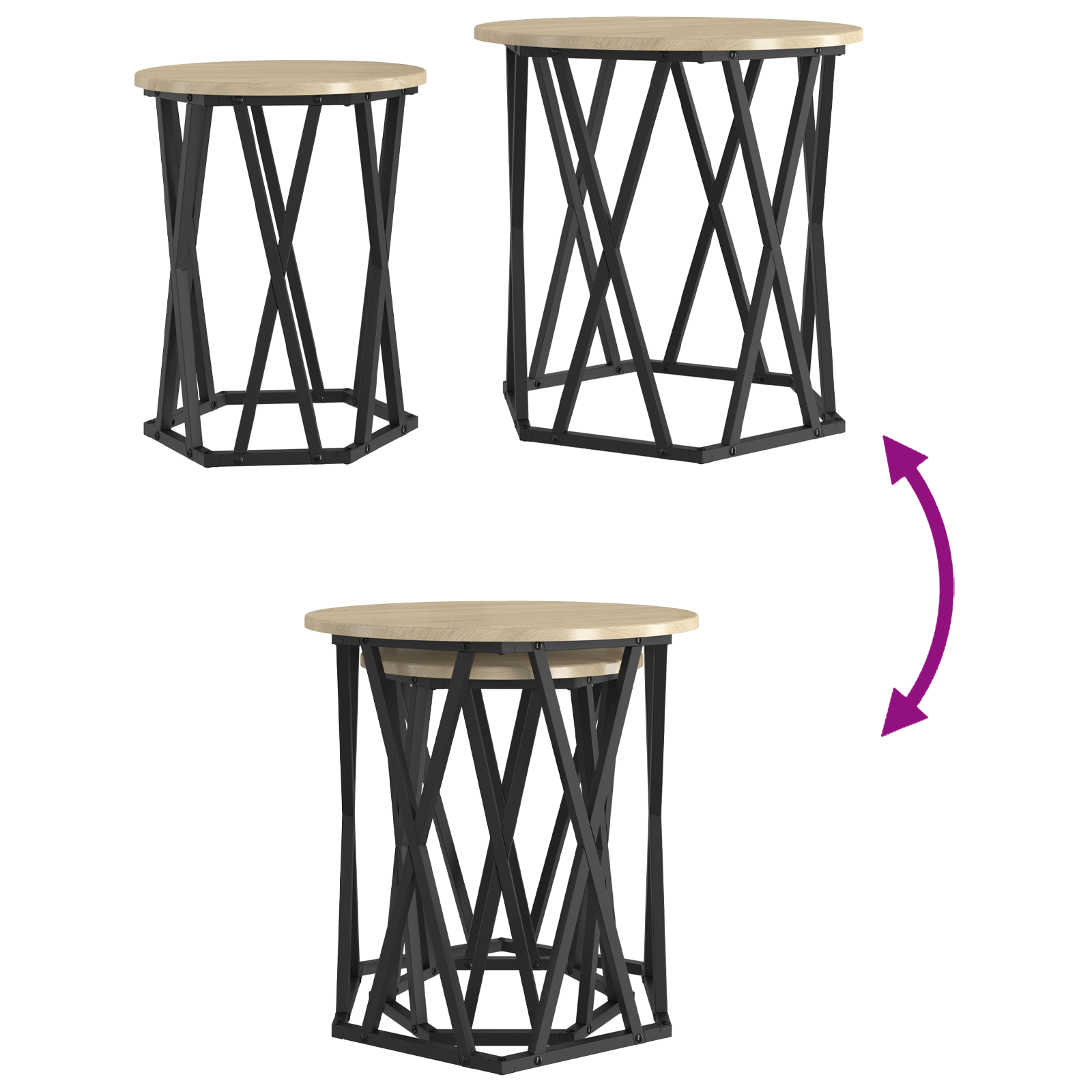 Set di 2 tavolini  in legno ingegnerizzato rovere Sonoma