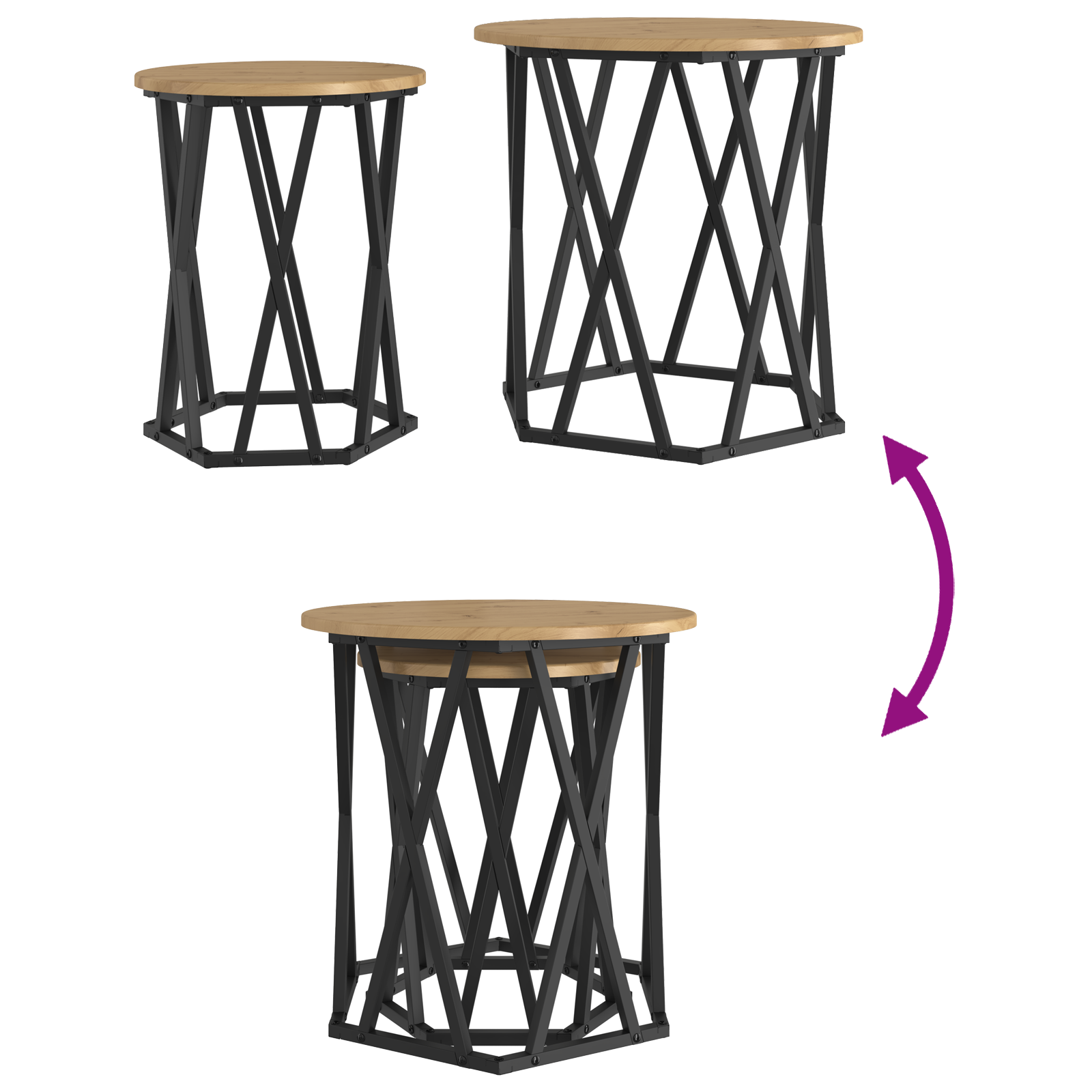 Set di 2 Tavolini in Legno Ingegnerizzato Rovere Artigianale di