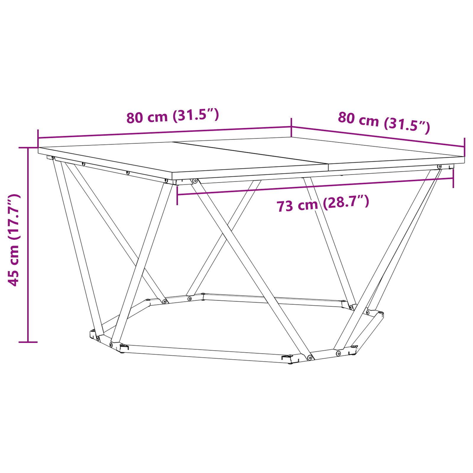 Tavolino da caffè in legno antico 80x80x45 cm Legno ingegnerizzato