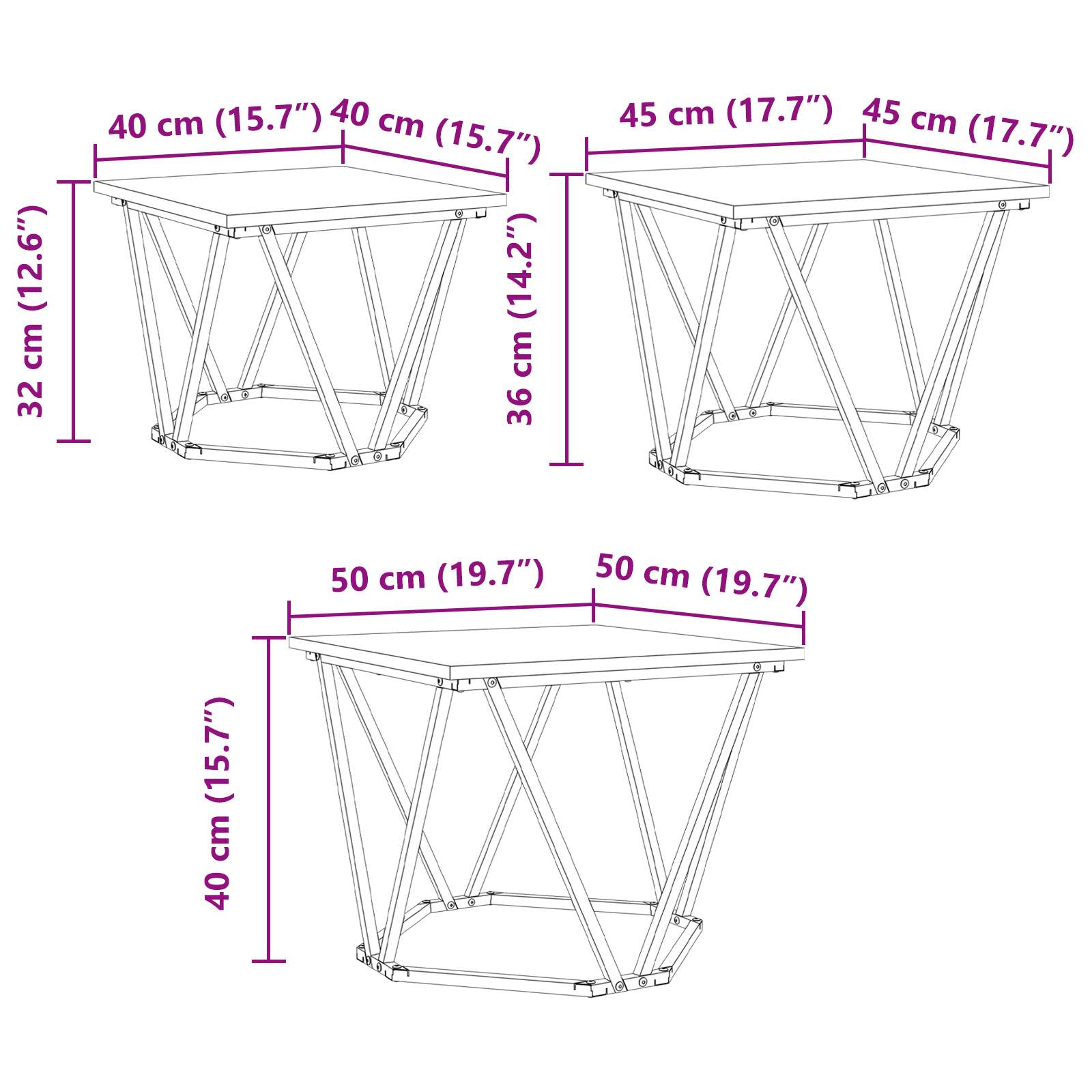 Tavolini 3 pz Nero Rovere Legno Ingegnerizzato