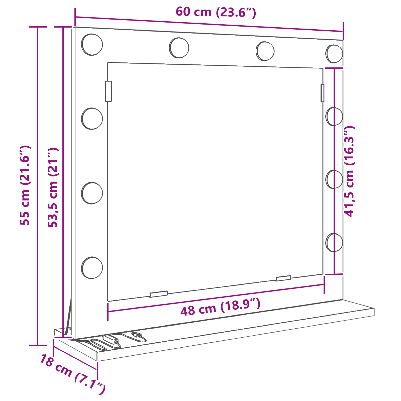 Specchio da Toeletta con Luci a LED Rovere Affumicato 60x55x18 cm