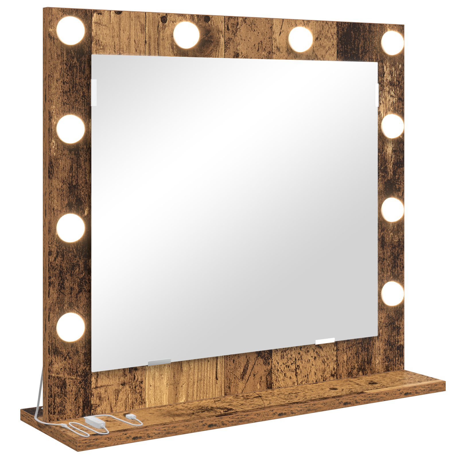 Specchio Vanity con Luci LED Legno Antico 60x55x18 cm