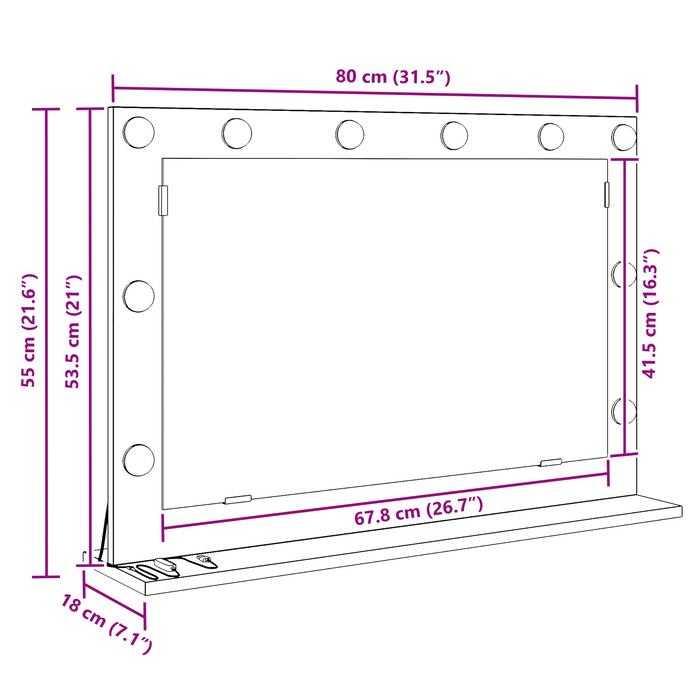 Specchio da toeletta Grigio cemento Vetro 80 x 55 x 18 cm