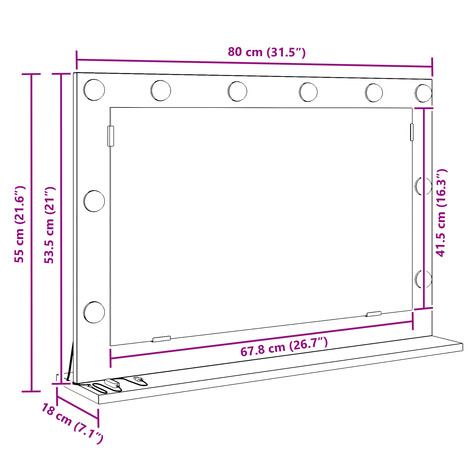 Specchio da Toeletta Grigio Sonoma Legno truciolato 80 x 55 x 18 cm
