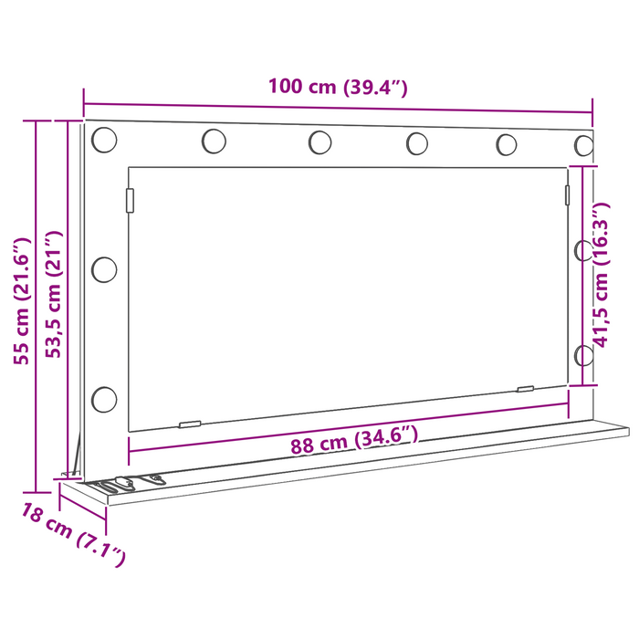 Specchio da Toeletta Rovere Artigianale Legno e vetro 100 x 55 cm