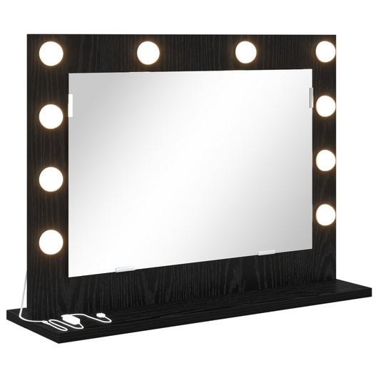 Specchio Vanity con luci LED Rovere Nero 60x45x18 cm