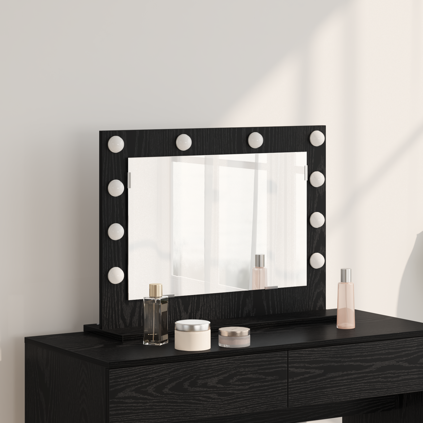 Specchio Vanity con luci LED Rovere Nero 60x45x18 cm