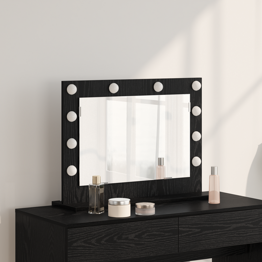 Specchio Vanity con luci LED Rovere Nero 60x45x18 cm