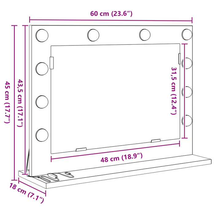Specchio da Toeletta Grigio Sonoma MDF, Vetro 60 x 45 x 18 cm