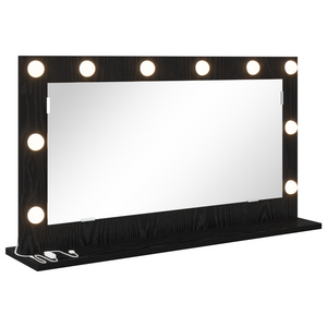 Specchio da toeletta con luci a LED Frassino Nero 80x45x18 cm