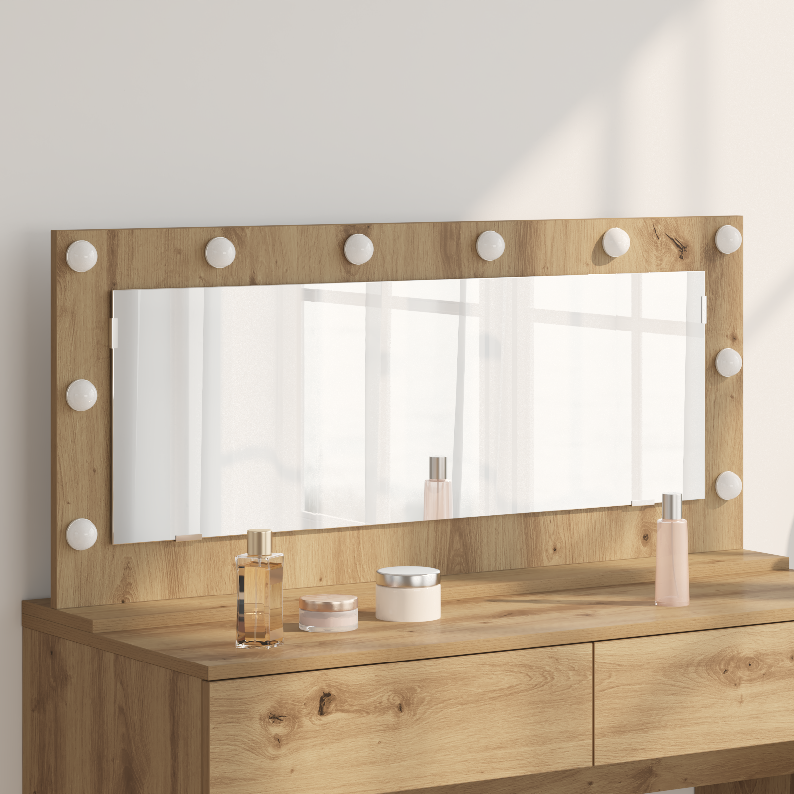 Specchio Vanity con luci LED Quercia Artigianale 100x45x18 cm