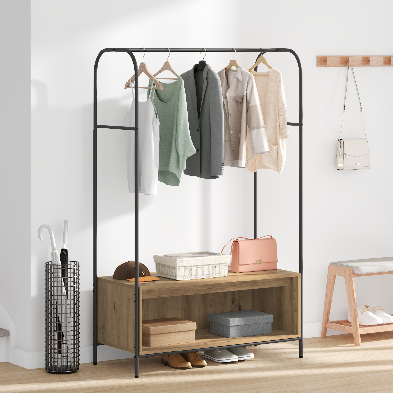 Appendiabiti con Mensole in Rovere 100x44x160 cm