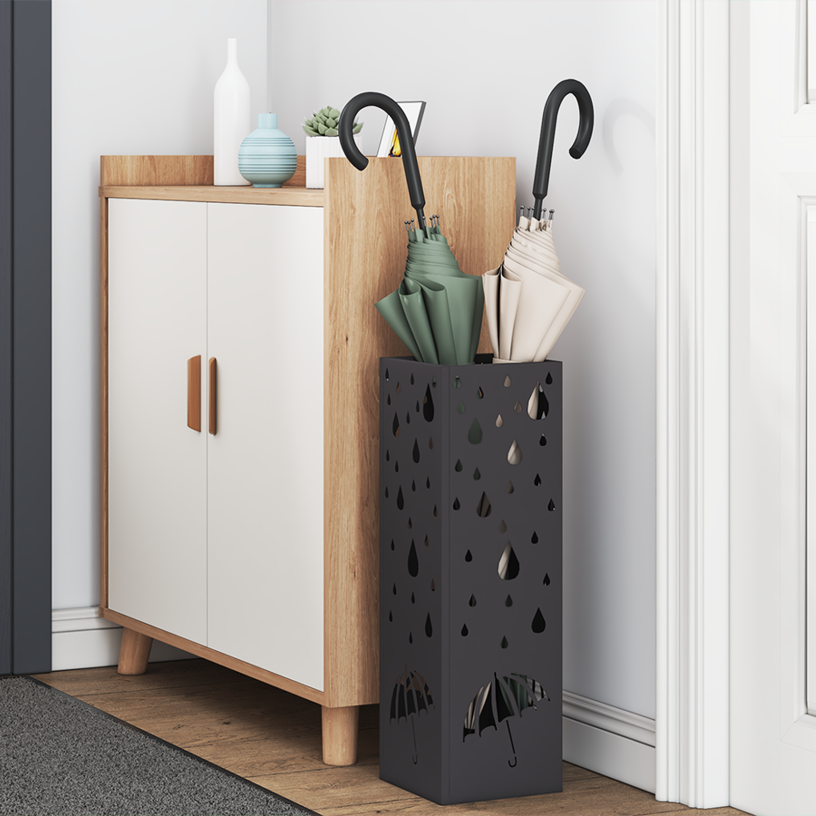 Portaombrelli Nero Metallo Medio Motivo a Gocce