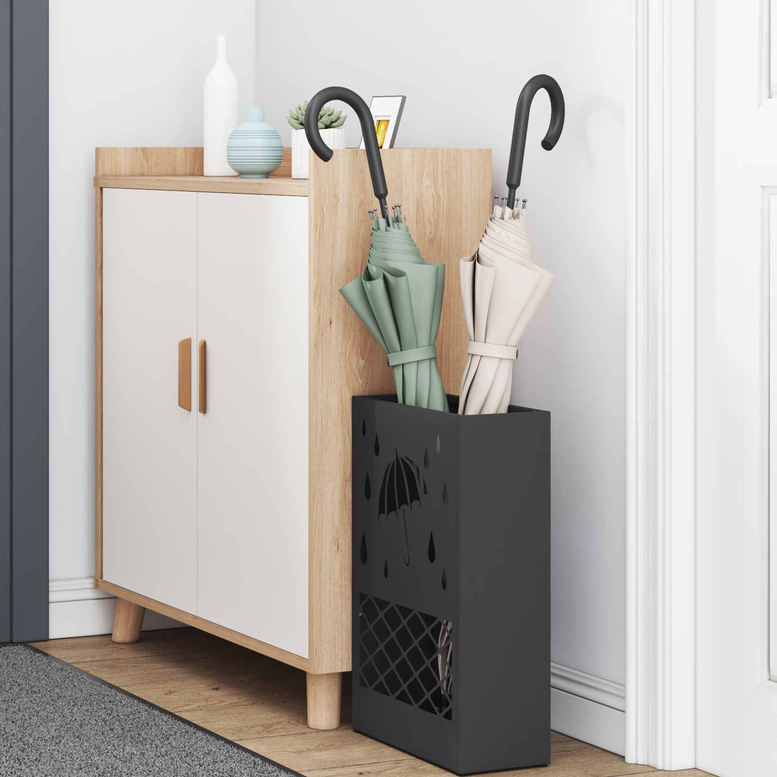 Portaombrelli Nero Metallo Medio Portaombrelli Rettangolare