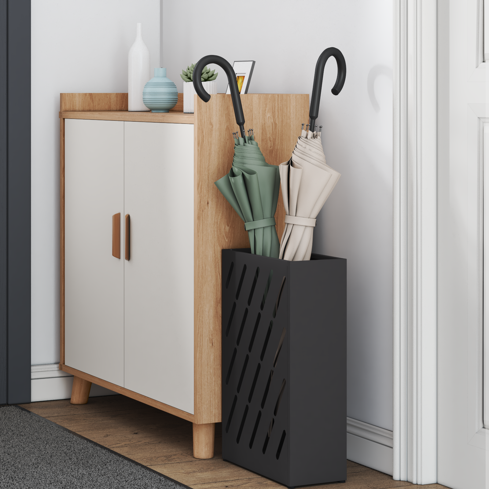 Portaombrelli Nero Metallo Medio Portaombrelli Rettangolare