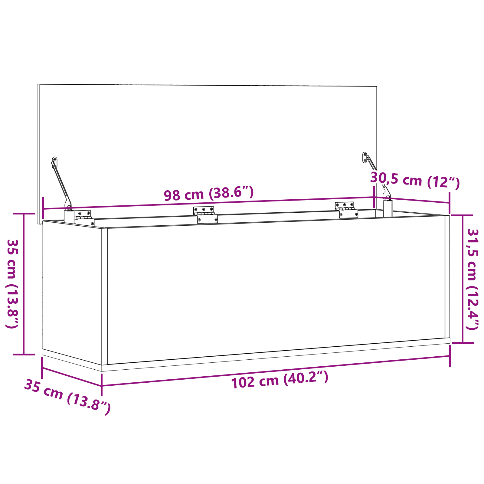 Scatola di Stoccaggio per la vitaXL in Rovere Artigianale 102x35x35 cm in Legno Ingegnerizzato