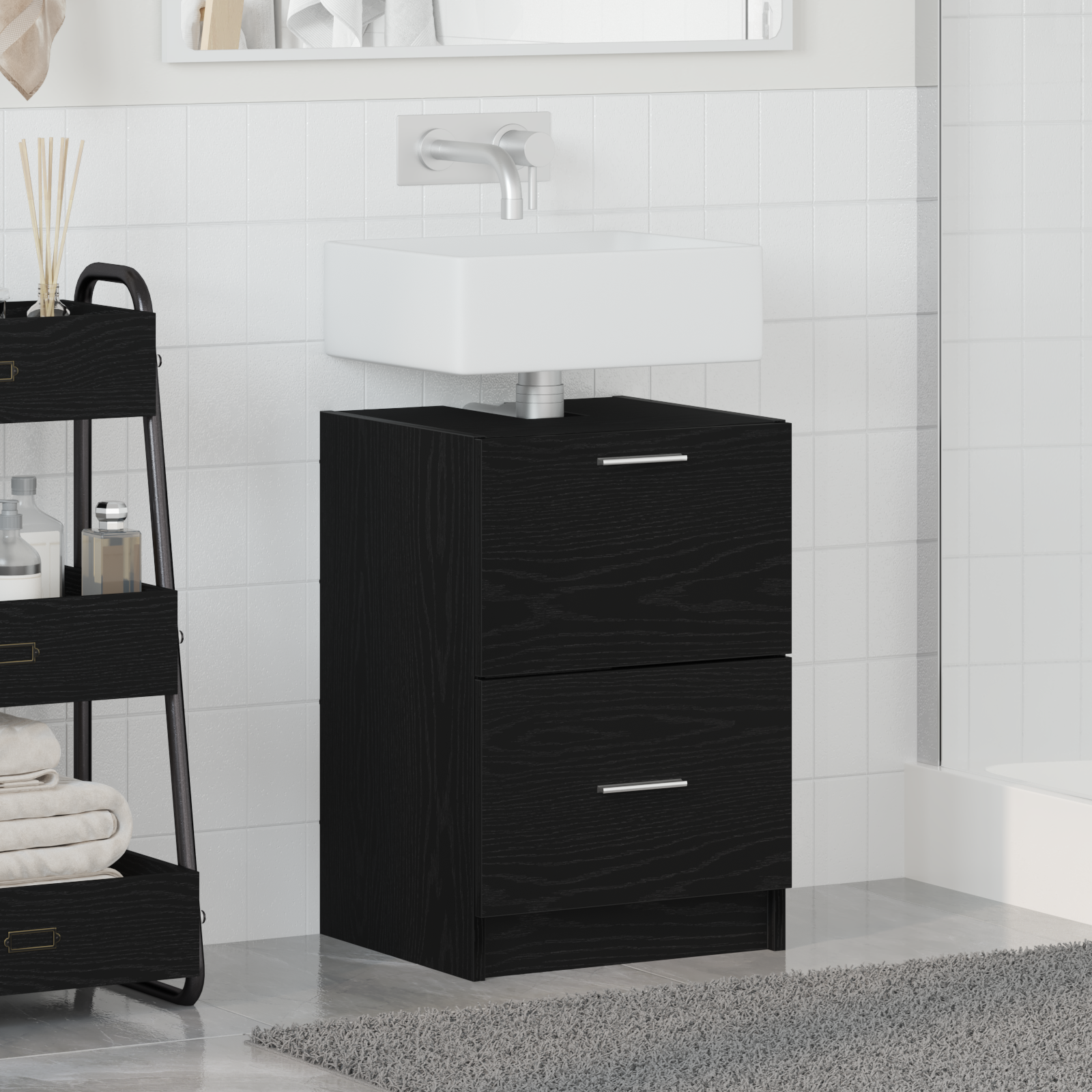 Mobile Lavabo Rovere Nero 40x37x59 cm Legno Ingegnerizzato