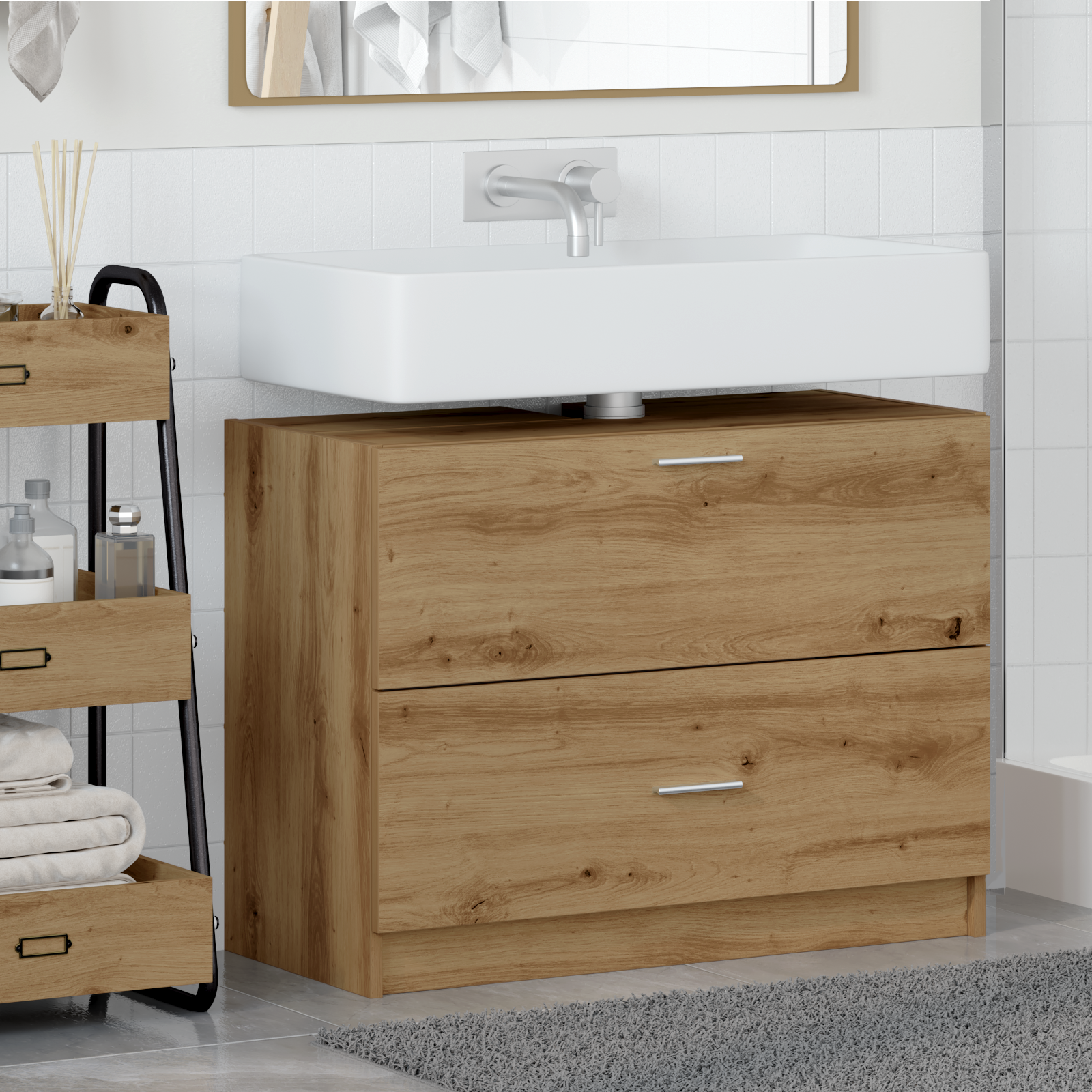 Mobile da Lavabo Rovere Artigianale 78x37x59 cm Legno Ingegnerizzato