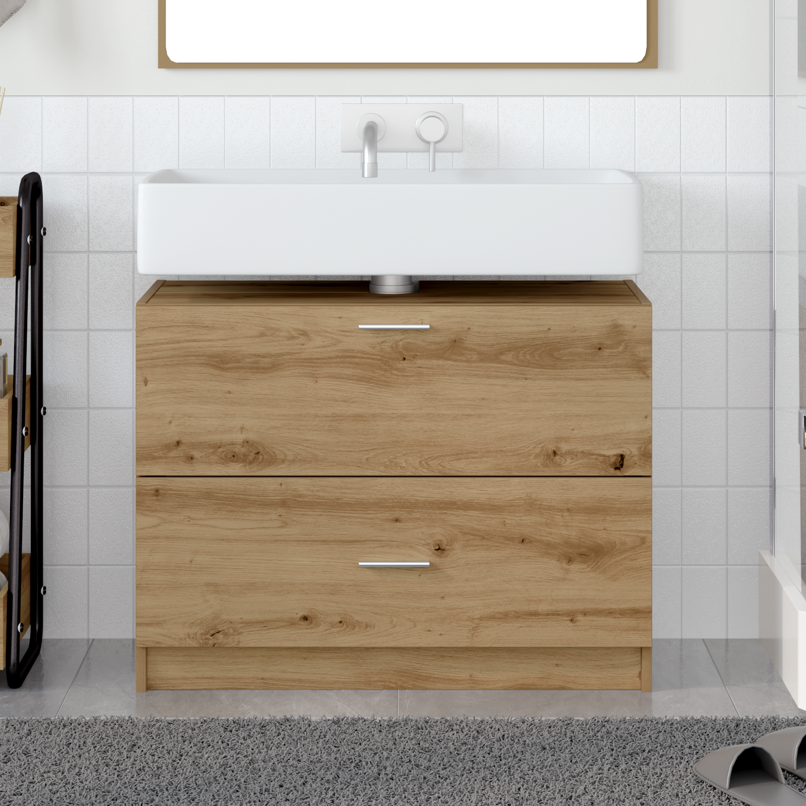 Mobile da Lavabo Rovere Artigianale 78x37x59 cm Legno Ingegnerizzato