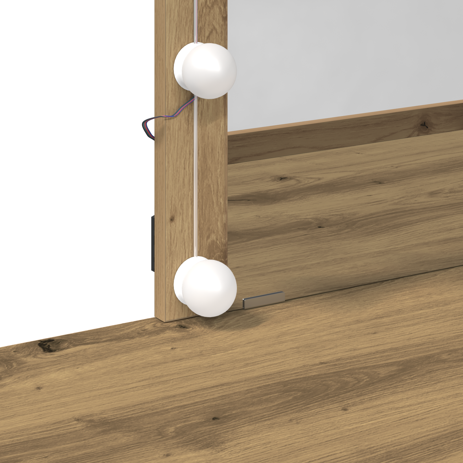 Tavolo da Toeletta con Specchio e LED Finitura Rovere Artigianale in Legno Ingegnerizzato