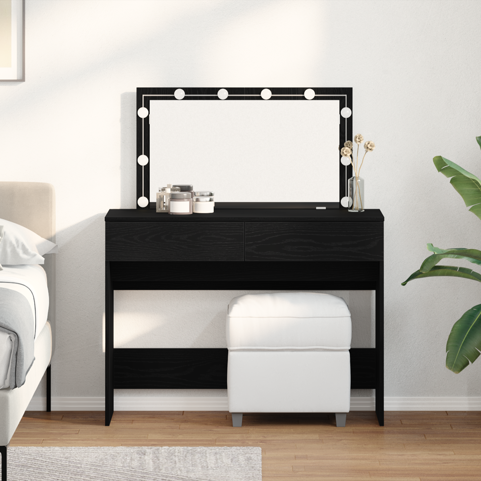 Tavolo da trucco con LED Rovere Nero 100x40x120 cm