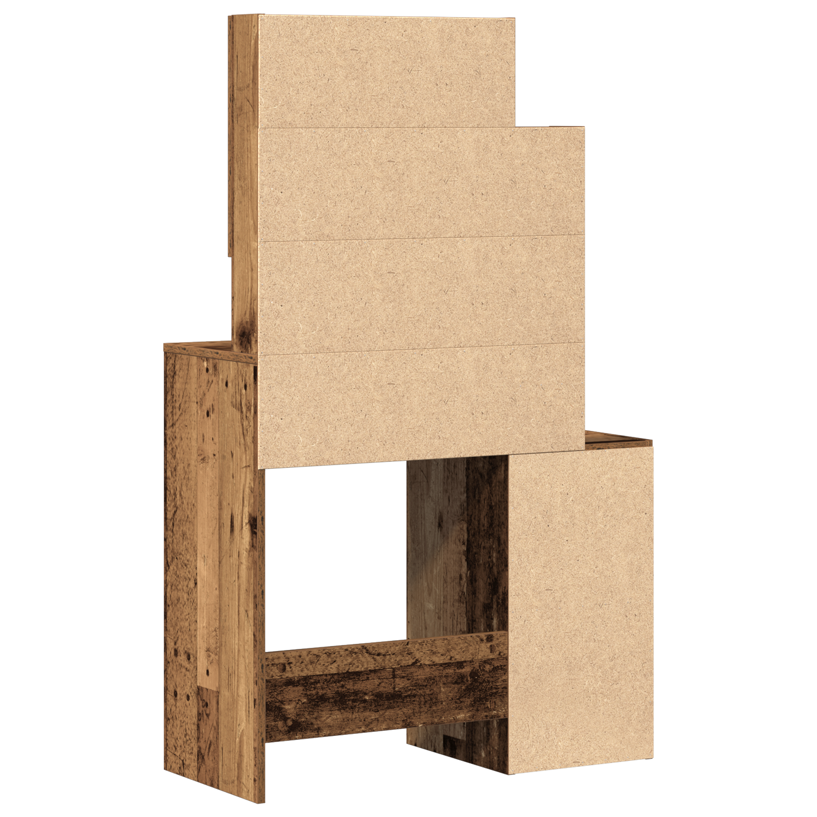 Tavolo da trucco con specchio e luci a LED in legno vecchio e legno ingegnerizzato