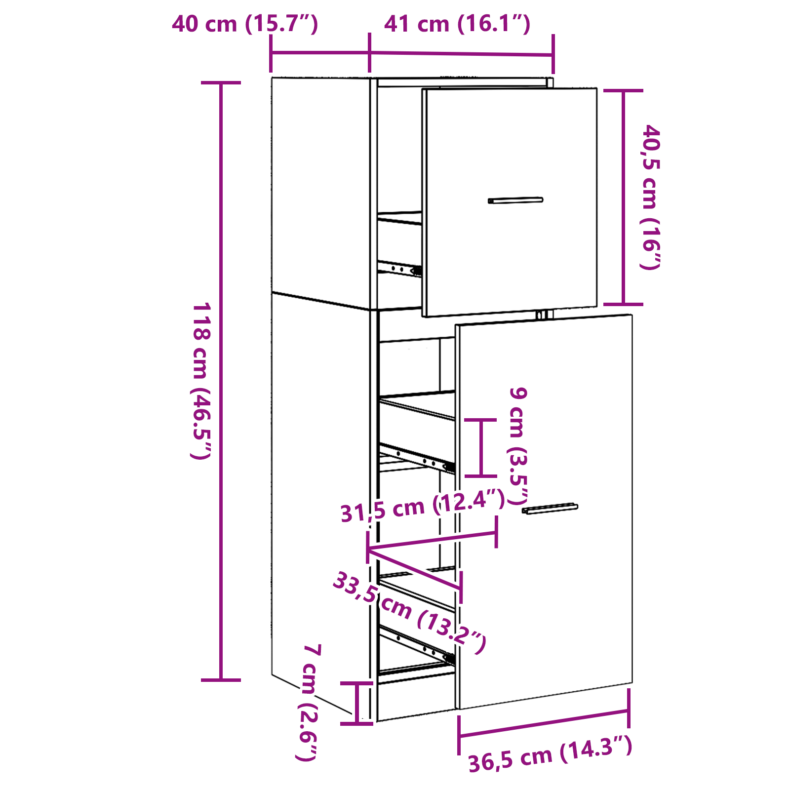 Armadio da farmacia in rovere nero 40x41x118 cm in legno ingegnerizzato